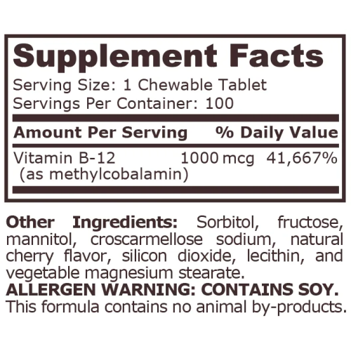 PURE NUTRITION - METHYL B-12 1000 mcg - 100 Chewable Tablets - 1